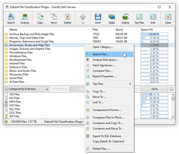 DiskSorter Search File Classification Results