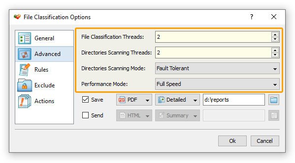 File Classification Performance Options