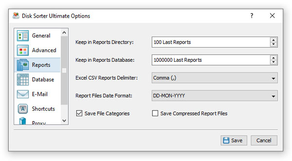 File Classification Report Management Options