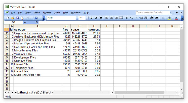 DiskSorter File Classification Results in Excel