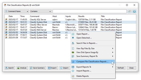 DiskSorter Server Compare File Classification Reports