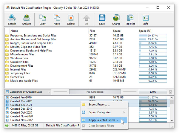 File Classification Results Filters