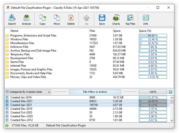 File Classification Results Filter Active